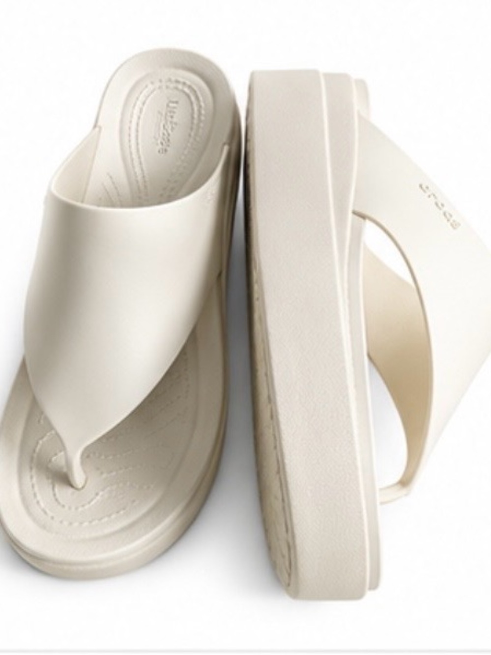 CROCS Cream LiteRide Platform Thong Wedge Sandals 9